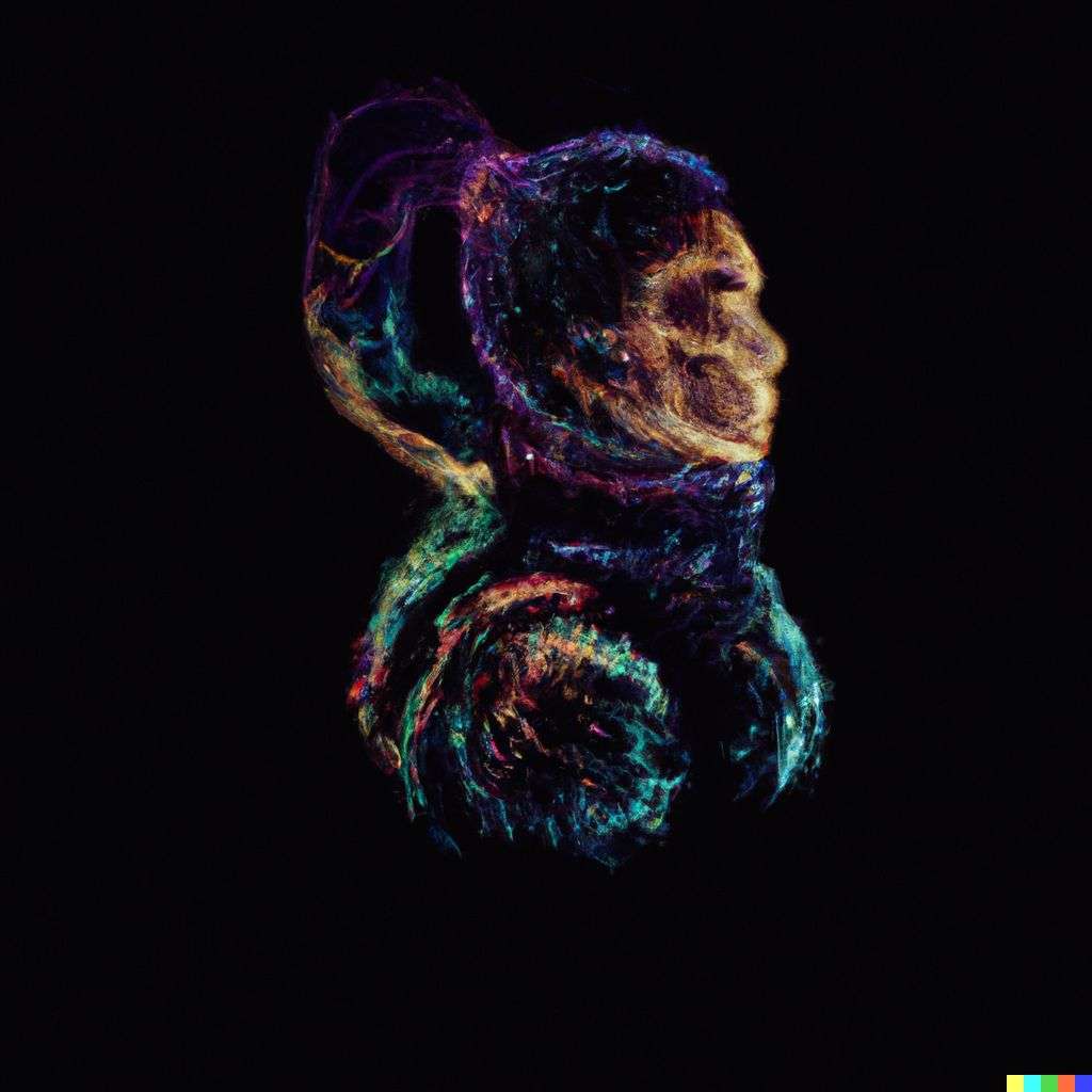 an astronaut, made from glowing multicolored luminescent particles, digital art
